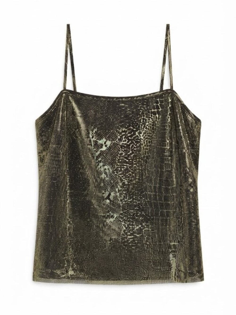 Black & Gold Metallic Snake-Print Spaghetti Strap Cami Top